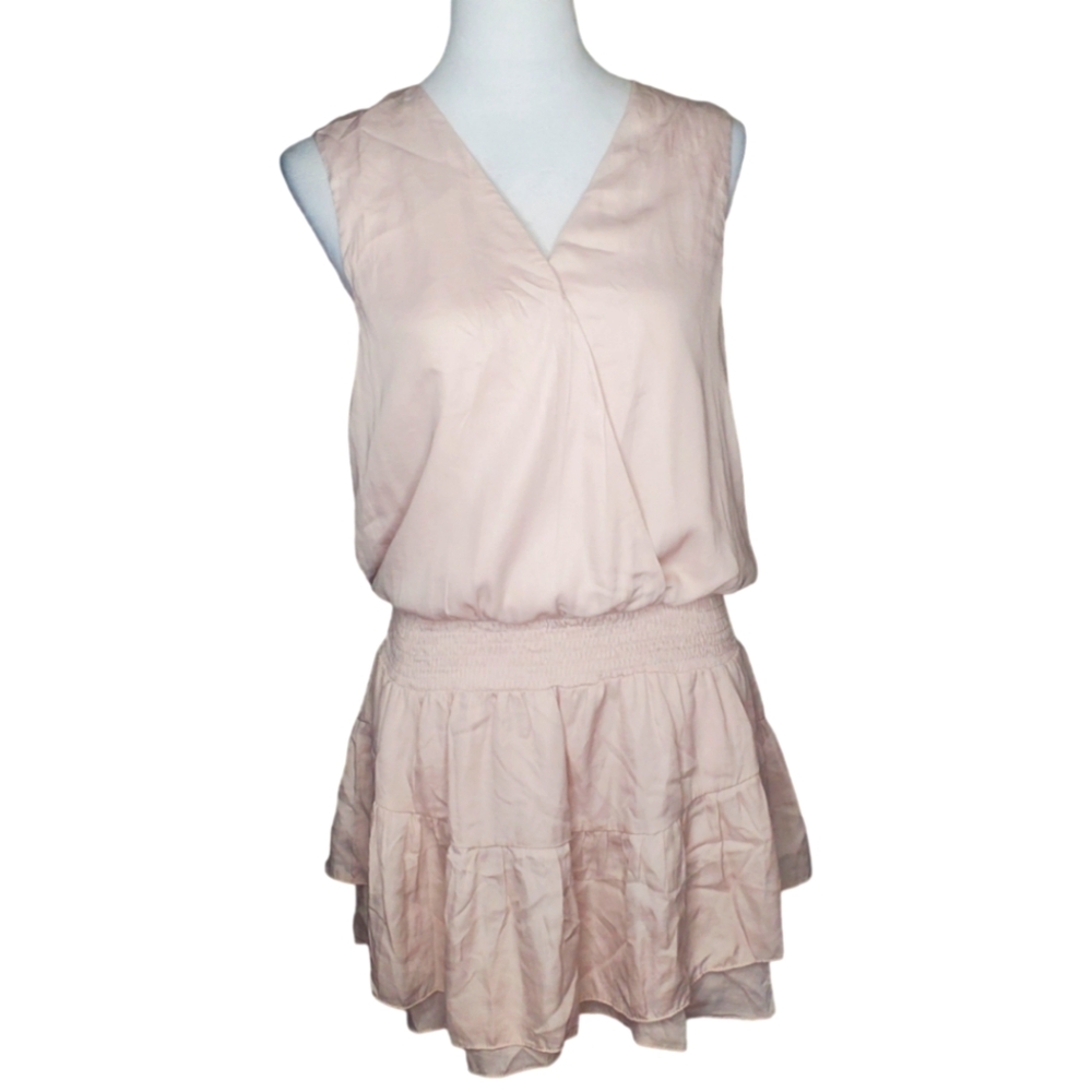 Mustard Seed Tiered Neutral Tone Surplice Flare Dress